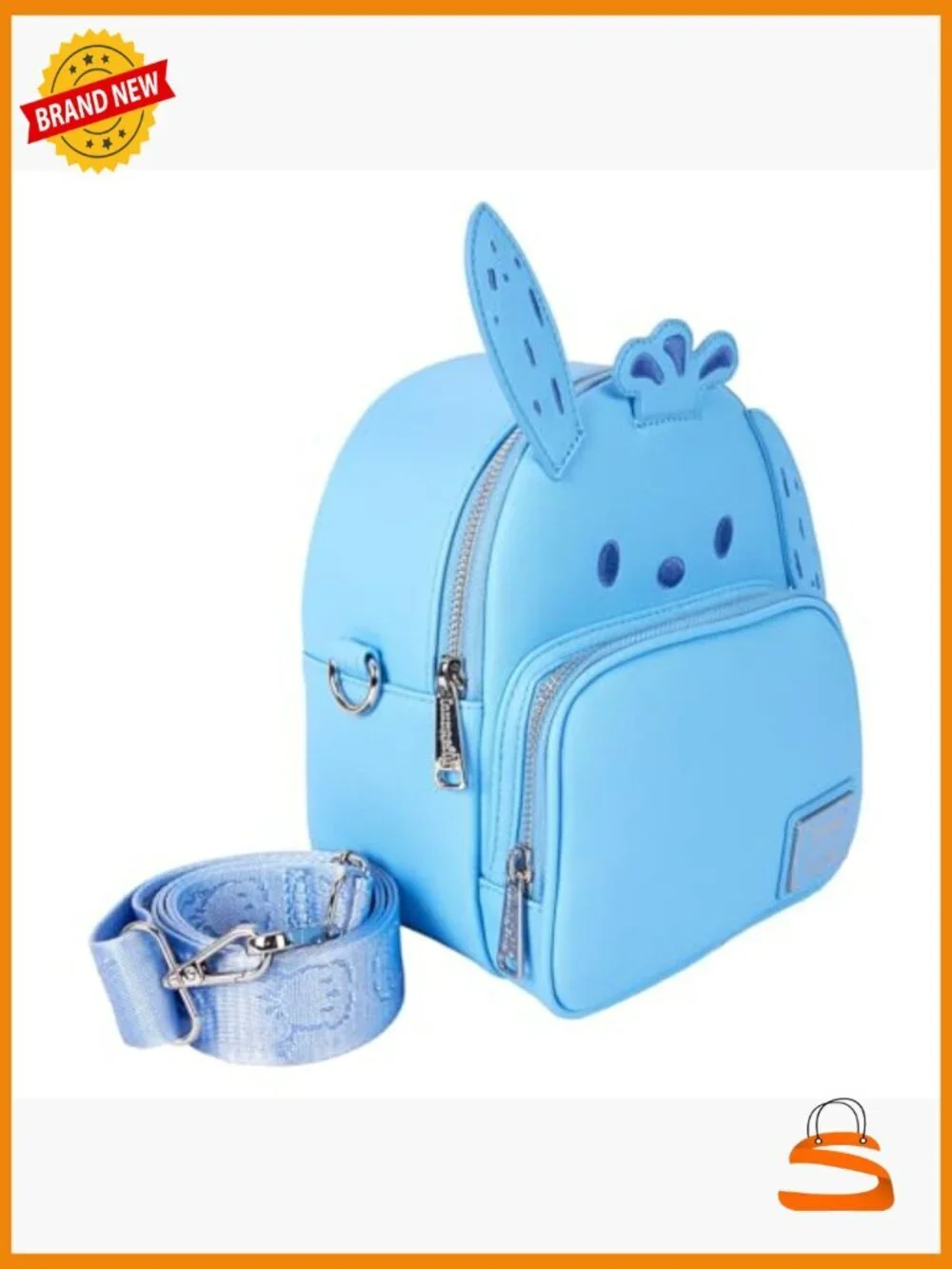 Sanrio Pochacco Convertible Mini Backpack Crossbody, Faux Leather, Zippered